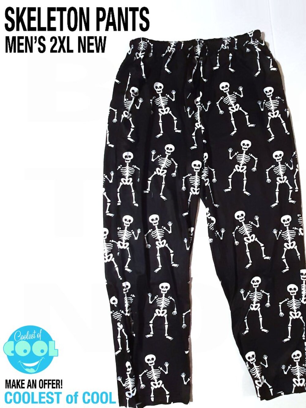 Men's 2XL AOP skeletons sweat pants black with pockets drawstring new with tags